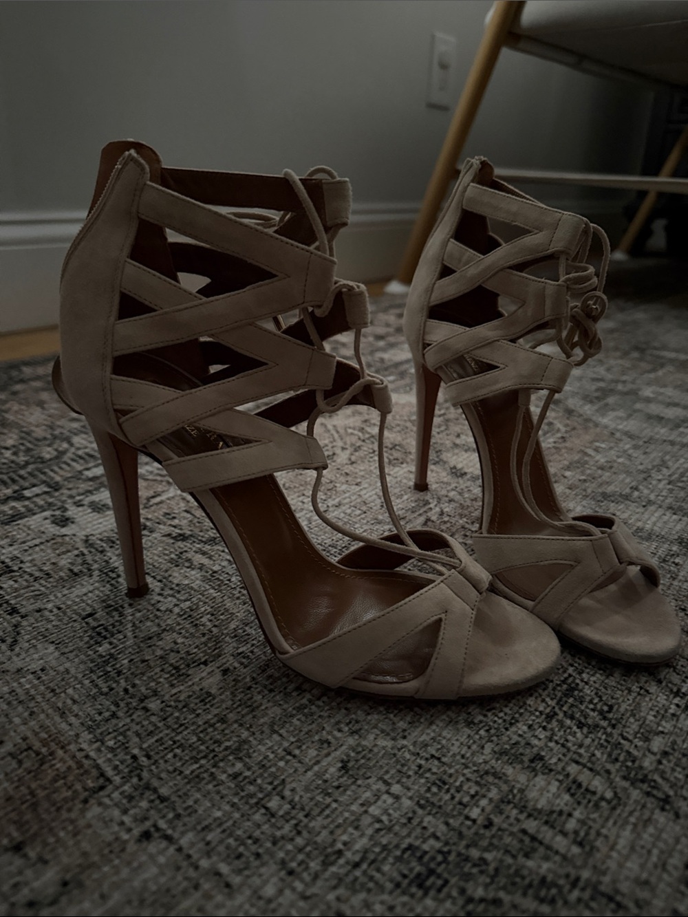 Aquazzura Blush Lace-Up Strappy High Heel Sandals